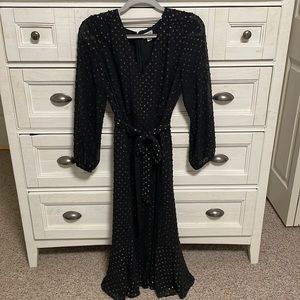 Black and gold polka dot midi dress